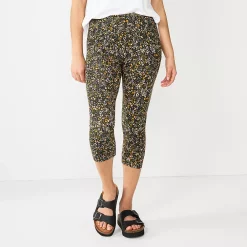 Women's Sonoma Goods For Life® Wide-Waist Capri Leggings -True Fit Shop 3584124 Black Floral