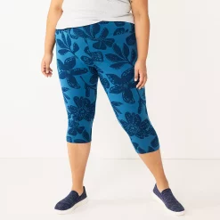 Plus Size Sonoma Goods For Life® Knit Capri Leggings -True Fit Shop 4878367 Navy Bloom