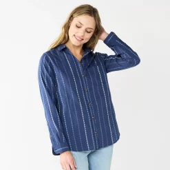 Women's Sonoma Goods For Life® Essential Everyday Button-Down Shirt 30 Women's Sonoma Goods For Life® Essential Everyday Button-Down Shirt -True Fit Shop 4991213 Blue Multi Stripe