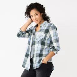 Women's Sonoma Goods For Life® Essential Everyday Button-Down Shirt 26 Women's Sonoma Goods For Life® Essential Everyday Button-Down Shirt -True Fit Shop 4991213 Green Blue Plaid