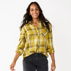 Women's Sonoma Goods For Life® Essential Everyday Button-Down Shirt 25 Women's Sonoma Goods For Life® Essential Everyday Button-Down Shirt -True Fit Shop 4991213 Green Plaid
