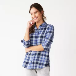 Women's Sonoma Goods For Life® Essential Everyday Button-Down Shirt 23 Women's Sonoma Goods For Life® Essential Everyday Button-Down Shirt -True Fit Shop 4991213 Light Blue Plaid
