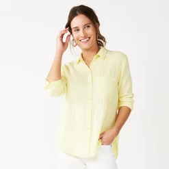 Women's Sonoma Goods For Life® Essential Everyday Button-Down Shirt 24 Women's Sonoma Goods For Life® Essential Everyday Button-Down Shirt -True Fit Shop 4991213 Light Yellow Texture