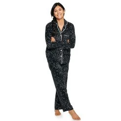Women's Sonoma Goods For Life® Velour Long Sleeve Pajama Shirt & Pajama Pants Sleep Set 16 Women's Sonoma Goods For Life® Velour Long Sleeve Pajama Shirt & Pajama Pants Sleep Set -True Fit Shop 5033010 Black Stars