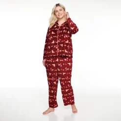 Plus Size Sonoma Goods For Life® Velour Pajama Shirt & Pajama Pants Set -True Fit Shop 5033014 Red Dogs