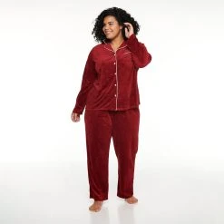 Plus Size Sonoma Goods For Life® Velour Pajama Shirt & Pajama Pants Set -True Fit Shop 5033014 Red Embossed Heart