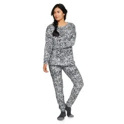 Women's Sonoma Goods For Life® 3-pc. Long Sleeve Pajama Top, Pajama Pants & Socks Set -True Fit Shop 5034508 Charcoal Cheetah