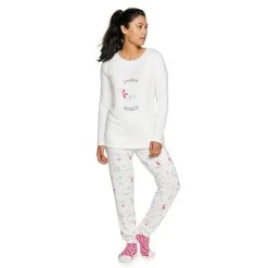 Women's Sonoma Goods For Life® 3-pc. Long Sleeve Pajama Top, Pajama Pants & Socks Set -True Fit Shop 5034508 Cream Polar Bear