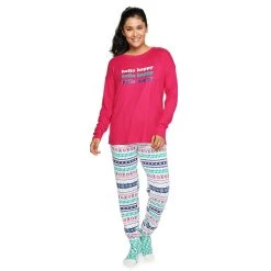 Women's Sonoma Goods For Life® 3-pc. Long Sleeve Pajama Top, Pajama Pants & Socks Set -True Fit Shop 5034508 Plum Fairisle Snow