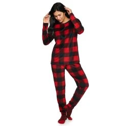 Women's Sonoma Goods For Life® 3-pc. Long Sleeve Pajama Top, Pajama Pants & Socks Set -True Fit Shop 5034508 Red Buffalo Check