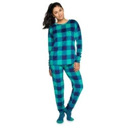 Women's Sonoma Goods For Life® 3-pc. Long Sleeve Pajama Top, Pajama Pants & Socks Set -True Fit Shop 5034508 Teal Buffalo Check