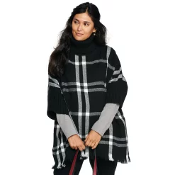 Women's Sonoma Goods For Life® Turtleneck Poncho -True Fit Shop 5161618 Black White Buffalo