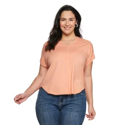 Plus Size Sonoma Goods For Life® Dolman Short Sleeve Button Front Top -True Fit Shop 5204508 Carolina Peach