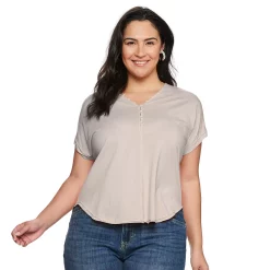 Plus Size Sonoma Goods For Life® Dolman Short Sleeve Button Front Top -True Fit Shop 5204508 Fieldstone