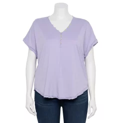 Plus Size Sonoma Goods For Life® Dolman Short Sleeve Button Front Top -True Fit Shop 5204508 Glazed Berry