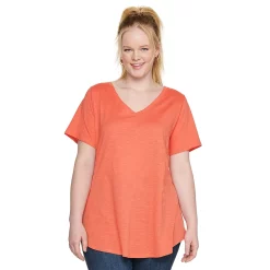 Plus Size Sonoma Goods For Life® V-Neck Tunic Tee -True Fit Shop 5209140 Oak Orange