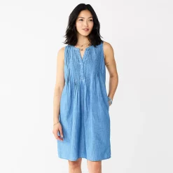 Women's Sonoma Goods For Life® Pintuck Linen-Blend Dress 28 Women's Sonoma Goods For Life® Pintuck Linen-Blend Dress -True Fit Shop 5215954 Chambray