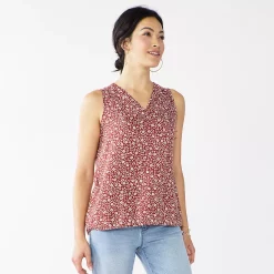 Petite Sonoma Goods For Life® Sleeveless V-Neck Top -True Fit Shop 5222594 Tan Floral
