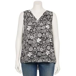 Plus Size Sonoma Goods For Life® V-Neck Tank -True Fit Shop 5226888 Black White Floral