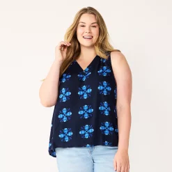 Plus Size Sonoma Goods For Life® V-Neck Tank -True Fit Shop 5226888 Large Navy Floral