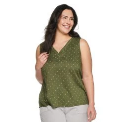 Plus Size Sonoma Goods For Life® V-Neck Tank -True Fit Shop 5226888 Olive Diamond Geo