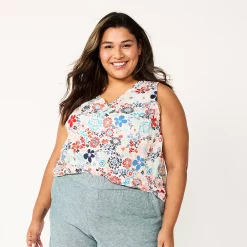 Plus Size Sonoma Goods For Life® V-Neck Tank -True Fit Shop 5226888 Red Blue Multi Floral