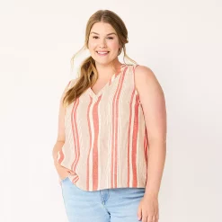 Plus Size Sonoma Goods For Life® V-Neck Tank -True Fit Shop 5226888 Red Stripe