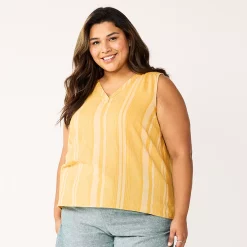 Plus Size Sonoma Goods For Life® V-Neck Tank -True Fit Shop 5226888 Yellow Stripe
