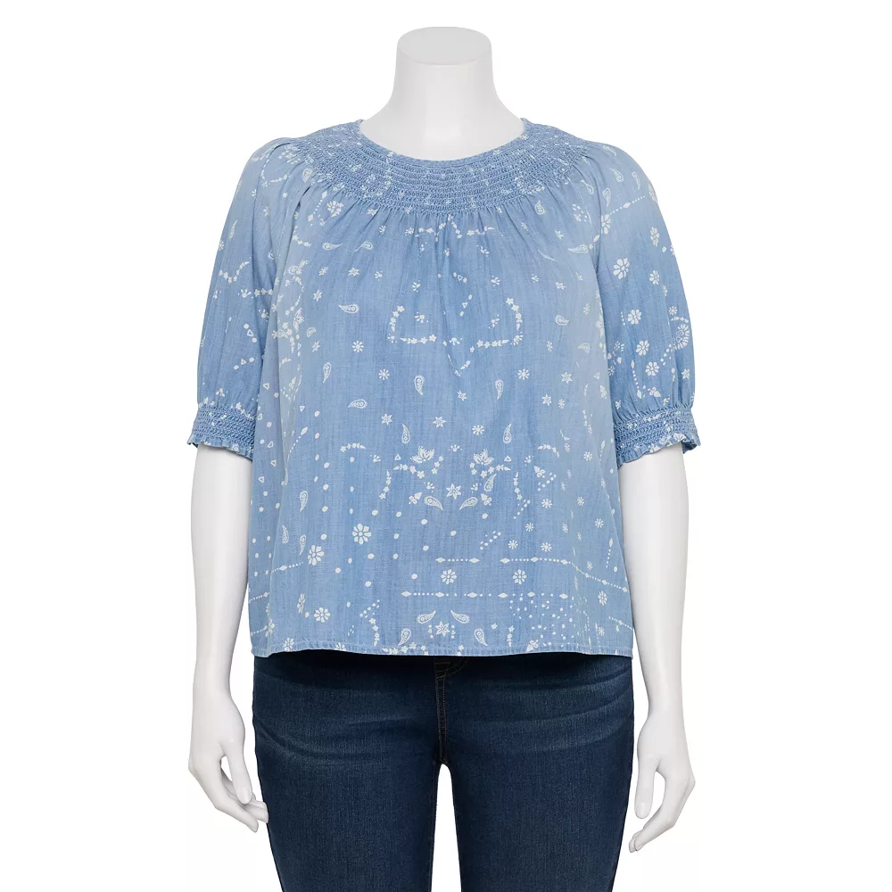 Plus Size Sonoma Goods For Life® Elbow Smocked Neck Top 2 Plus Size Sonoma Goods For Life® Elbow Smocked Neck Top - Image 2