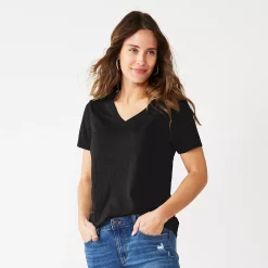 Petite Sonoma Goods For Life® Everyday Short Sleeve V-Neck Tee -True Fit Shop 5234230 Black
