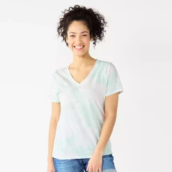 Petite Sonoma Goods For Life® Everyday Short Sleeve V-Neck Tee -True Fit Shop 5234230 Bleach Blue Tie Dye