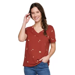Petite Sonoma Goods For Life® Everyday Short Sleeve V-Neck Tee -True Fit Shop 5234230 Burgandy Rust Floral