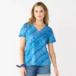 Petite Sonoma Goods For Life® Everyday Short Sleeve V-Neck Tee -True Fit Shop 5234230 Indigo Diagonal Dye