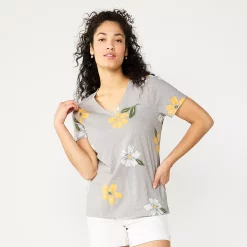 Petite Sonoma Goods For Life® Everyday Short Sleeve V-Neck Tee -True Fit Shop 5234230 Large Gray Floral