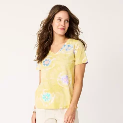 Petite Sonoma Goods For Life® Everyday Short Sleeve V-Neck Tee -True Fit Shop 5234230 Lemon Yellow Circle Dy