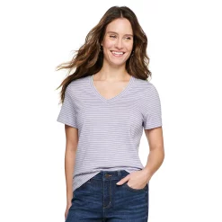 Petite Sonoma Goods For Life® Everyday Short Sleeve V-Neck Tee -True Fit Shop 5234230 Light Purple Stripe