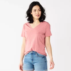 Petite Sonoma Goods For Life® Everyday Short Sleeve V-Neck Tee -True Fit Shop 5234230 Mauve