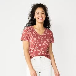 Petite Sonoma Goods For Life® Everyday Short Sleeve V-Neck Tee -True Fit Shop 5234230 Mauve Ikat Dye