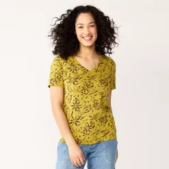 Petite Sonoma Goods For Life® Everyday Short Sleeve V-Neck Tee -True Fit Shop 5234230 Ornate Olive Floral