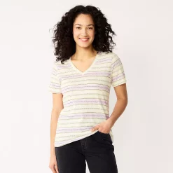 Petite Sonoma Goods For Life® Everyday Short Sleeve V-Neck Tee -True Fit Shop 5234230 Purple Dot Stripe