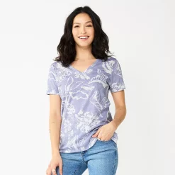 Petite Sonoma Goods For Life® Everyday Short Sleeve V-Neck Tee -True Fit Shop 5234230 Purple Floral