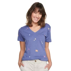 Petite Sonoma Goods For Life® Everyday Short Sleeve V-Neck Tee -True Fit Shop 5234230 Purple Spaced Floral