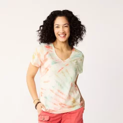 Petite Sonoma Goods For Life® Everyday Short Sleeve V-Neck Tee -True Fit Shop 5234230 Red White Blue Tie Dye