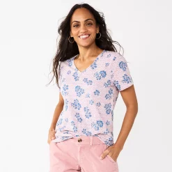 Petite Sonoma Goods For Life® Everyday Short Sleeve V-Neck Tee -True Fit Shop 5234230 Wavy Pink Floral