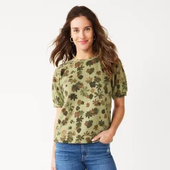 Women's Sonoma Goods For Life® Puff Sleeve Sweatshirt -True Fit Shop 5237696 Olive Camo Floral
