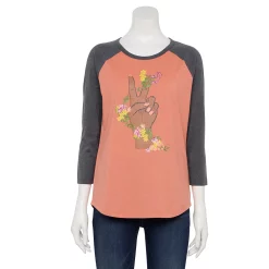 Women's Sonoma Goods For Life® Three Quarter Sleeve Baseball Graphic Tee 14 Women's Sonoma Goods For Life® Three Quarter Sleeve Baseball Graphic Tee -True Fit Shop 5242169 Pink Peace Floral