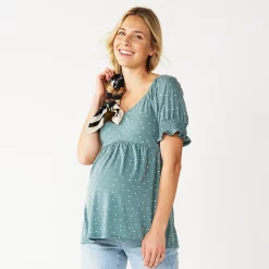 Maternity Sonoma Goods For Life® Smocked Sleeve Babydoll Top -True Fit Shop 5242675 Blue Dot