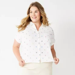 Plus Size Sonoma Goods For Life® Short Sleeve Button Down Top -True Fit Shop 5258112 Cream Sun Print
