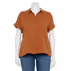 Plus Size Sonoma Goods For Life® Short Sleeve Button Down Top -True Fit Shop 5258112 Rust