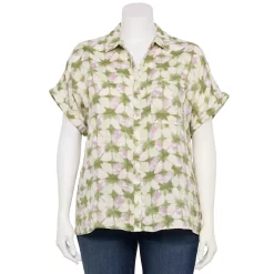 Plus Size Sonoma Goods For Life® Short Sleeve Button Down Top -True Fit Shop 5258112 Sage Triangle Dye